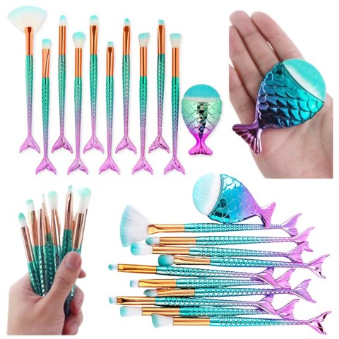 Zestaw Pędzelków Do Makijażu Syreni Ogon 11szt Tęczowe