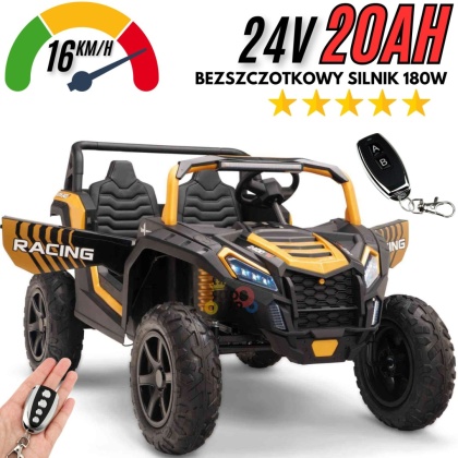 Buggy ATV Strong Racing dla 2 dzieci Złoty + Silnik bezszczotkowy + Pompowane koła + Audio LED + pilot awaryjny 20Ah