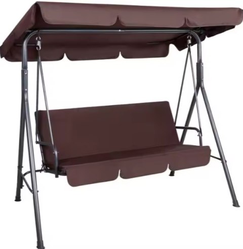 Huśtawka Trzyosobowa Ogrodowa Bujana Poduszki Materac Brązowa