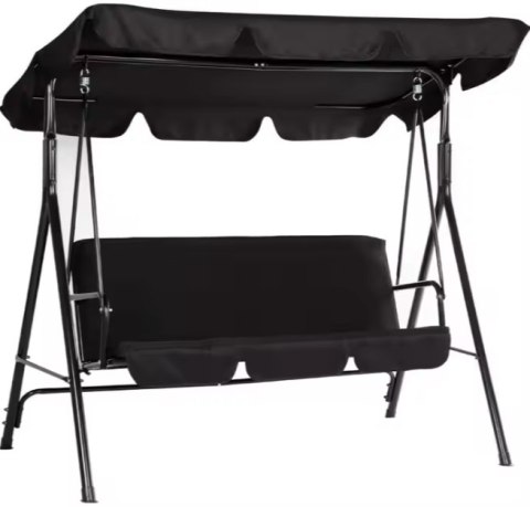 Huśtawka Trzyosobowa Ogrodowa Bujana Poduszki Materac Czarna