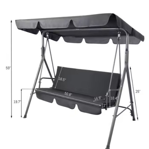 Huśtawka Trzyosobowa Ogrodowa Bujana Poduszki Materac Szara