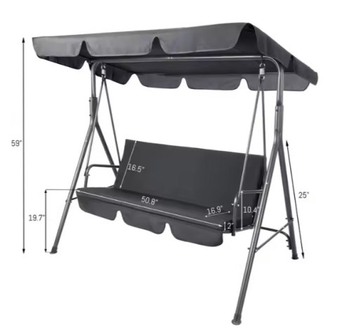 Huśtawka Trzyosobowa Ogrodowa Bujana Poduszki Materac Szara