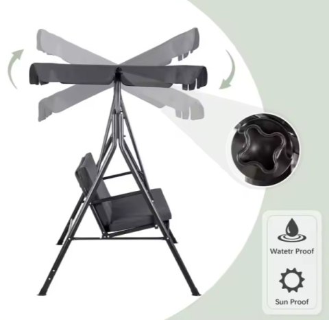 Huśtawka Trzyosobowa Ogrodowa Bujana Poduszki Materac Szara