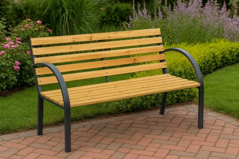 ŁAWKA OGRODOWA DREWNIANA METALOWA ŁAWECZKA PARKOWA CMENTARNA Z OPARCIEM
