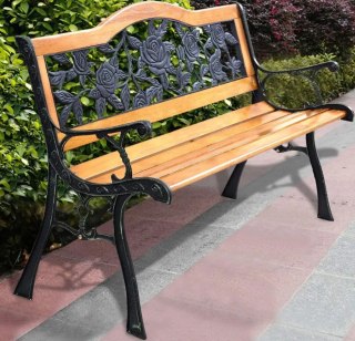 ŁAWKA OGRODOWA DREWNIANA METALOWA ŁAWECZKA PARKOWA CMENTARNA Z OPARCIEM