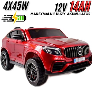 MERCEDES GLC 63S LICENCJA, 4X4, 2x12V, WALIZKA, MIĘKKIE KOŁA EVA, MIĘKKIE SIEDZENIE, LAKIER POLEROWANY, FULL OPCJA/XMX608