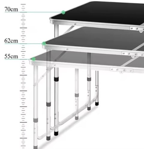 Stół Turystyczny Kempingowy Składany Regulowany Aluminiowy Czarny 120x60cm