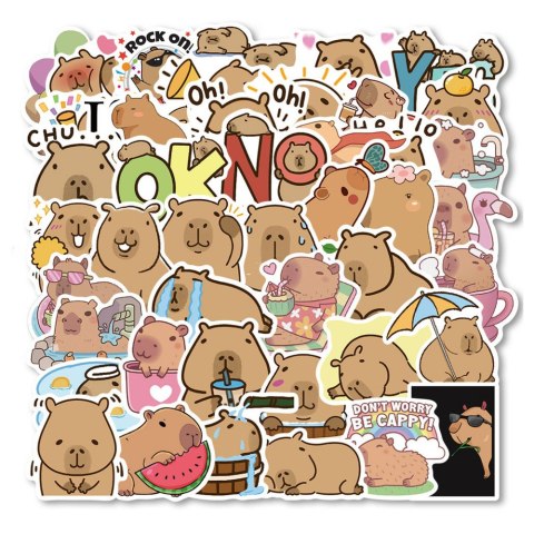 Zestaw Naklejki Kapibara Materiał PET 6 Arkuszy 120szt.