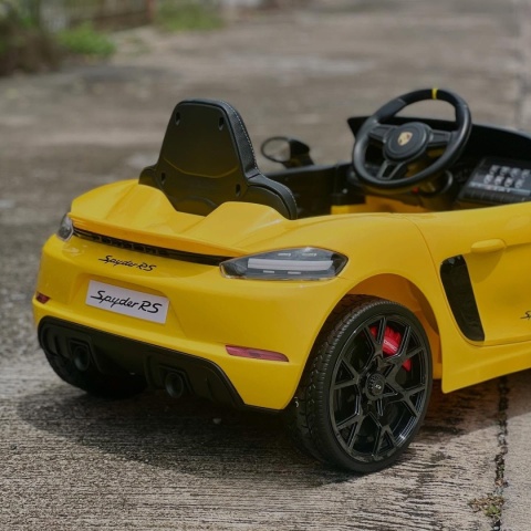 Autko na akumulator Porsche 718 Żółty + Dotykowy EKRAN MP4 Pilot MP3 światła pasy