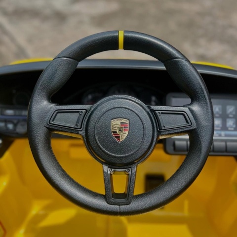 Autko na akumulator Porsche 718 Żółty + Dotykowy EKRAN MP4 Pilot MP3 światła pasy