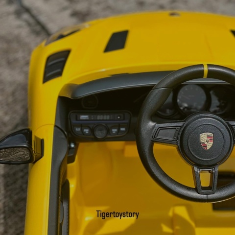 Autko na akumulator Porsche 718 Żółty + Dotykowy EKRAN MP4 Pilot MP3 światła pasy