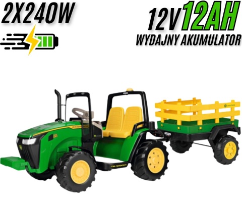 Traktorek John Deere Dual Force dwuosobowy PEG PEREGO + Przyczepka