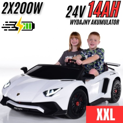 Wielkie dwuosobowe Lamborghini Aventador SV 2x200W 24V do 100kg Biały AUTKO XXL