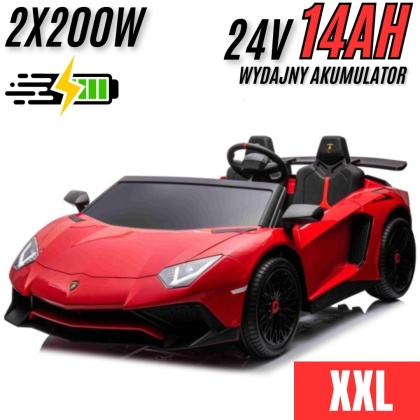 Wielkie dwuosobowe Lamborghini Aventador SV 2x200W 24V do 100kg Czerwony