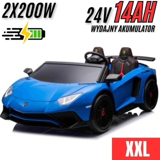 Wielkie dwuosobowe Lamborghini Aventador SV 2x200W 24V do 100kg Niebieski AUTKO XXL!