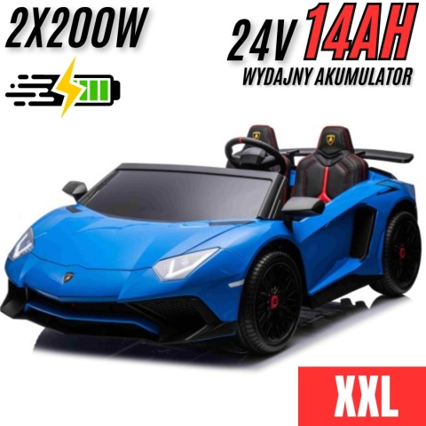 Wielkie dwuosobowe Lamborghini Aventador SV 2x200W 24V do 100kg Niebieski AUTKO XXL!