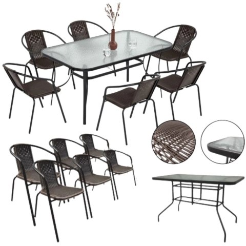 Zestaw Mebli Ogrodowych Tarasowych Szklany Stół 150x90 Krzesła 6szt Brąz