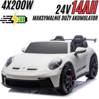Auto na akumulator Porsche 911 GT3 24V 14Ah Biały + 4x200W MOCY + PILOT