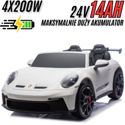Auto na akumulator Porsche 911 GT3 24V 14Ah Biały + 4x200W MOCY + PILOT