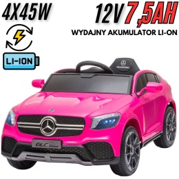 Auto na Akumulator Mercedes GLC COUPE 63S Różowy 4x45W + LITOWOJONOWY AKUMULATOR 12V 7,5Ah