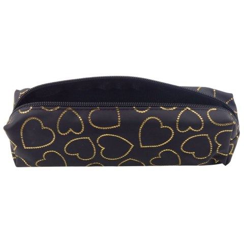 Piórnik Szkolny Biurowy Jednokomorowy Złote Serca Czarny 20x6,5 cm