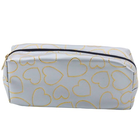 Piórnik Szkolny Biurowy Jednokomorowy Złote Serca Srebrny 20x8 cm