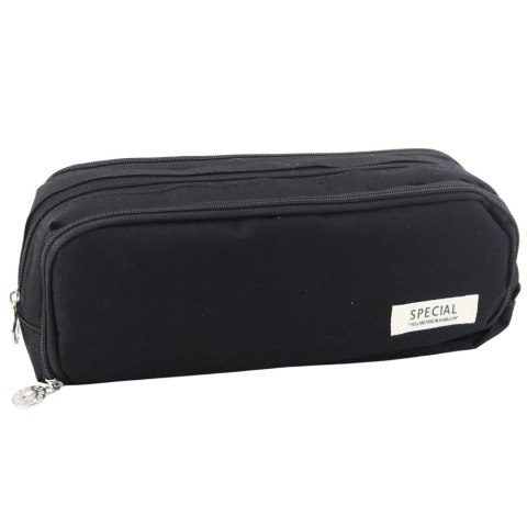 Piórnik Szkolny Dwie Komory Kieszeń Frontowa Czarny 23x9 cm