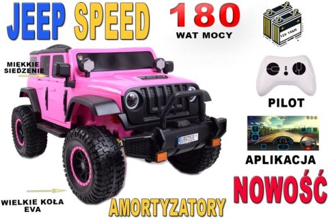 OLBRZYMI JEEP NA AKUMULATOR SPEED, SUPER RÓŻ, MIĘKKIE KOŁA, SIEDZENIE, APLIKACJA/DLS-X15A