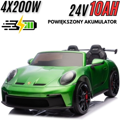 Auto na akumulator Porsche 911 GT3 24V 10Ah zielony lakierowany + 4x200W MOCY + PILOT