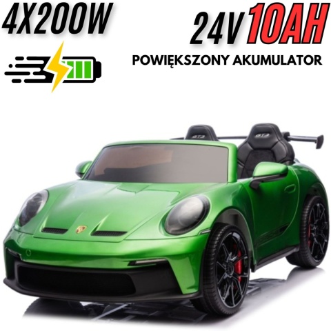 Auto na akumulator Porsche 911 GT3 24V 10Ah zielony lakierowany + 4x200W MOCY + PILOT