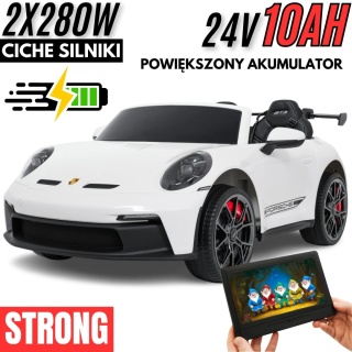 Auto na akumulator Porsche 911 GT3 560W 24V10AH STRONG + PANEL MP4 Biały