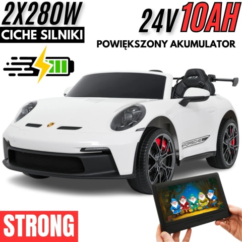 Auto na akumulator Porsche 911 GT3 560W 24V10AH STRONG + PANEL MP4 Biały