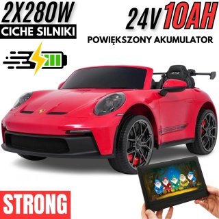 Auto na akumulator Porsche 911 GT3 560W 24V10AH STRONG + PANEL MP4 Czerwony