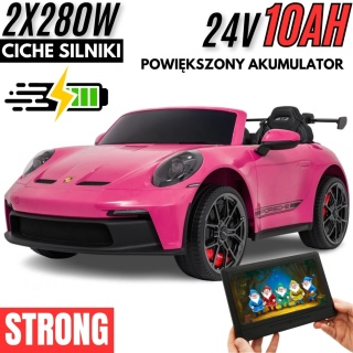 Auto na akumulator Porsche 911 GT3 560W 24V10AH STRONG + PANEL MP4 Różowy
