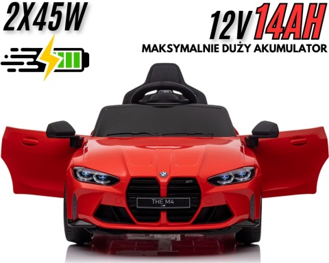 Auto Na Akumulator BMW M4 Czerwone 2x45W + POWIĘKSZONY AKUMULATOR 12V 14Ah