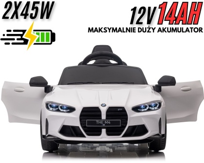 Auto Na Akumulator BMW M4 Białe 2x45W + POWIĘKSZONY AKUMULATOR 12V 14Ah