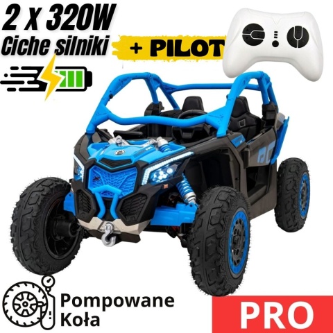 Buggy CAN-AM Maverick 3 PRO + PILOT + Pompowane KOŁA auto na akumulator Niebieski 2x320W 24V DK-CA001