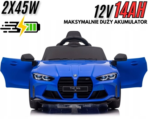 Auto Na Akumulator Bmw M4 Niebieskie 2x45W + 12V 14Ah POWIĘKSZONY AKUMULATOR