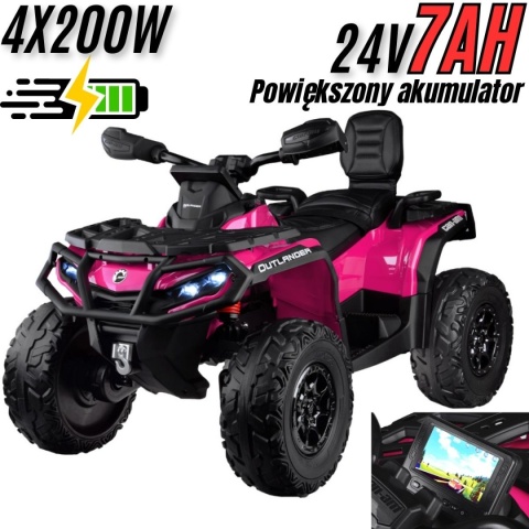 Quad Can Am Outlander 4x4 na akumulator 24V 7Ah + PANEL MP4 Różowy