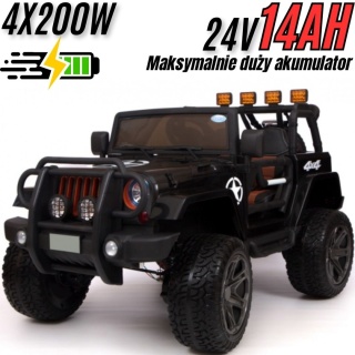MEGA JEEP MONSTER 4X4 24V 14Ah Z REDUKTOREM NAPĘDU EXCLUSIVE 24 V, 480 WAT, WOLNY START,MIĘKKIE KOŁA /WXE1688-24V