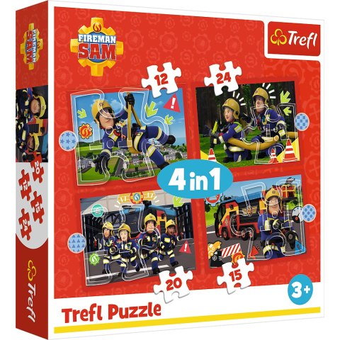 Puzzle - 4w1 (12, 15, 20, 24) - Przygody strażaka Sama - Strażak Sam - Trefl 34632