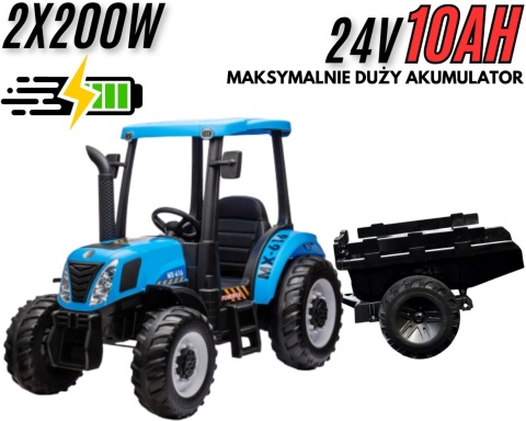 Traktor Na Akumulator + PRZYCZEPA A011 NEW HOLLAND T7 24V 2x200W + POWIĘKSZONY AKUMULATOR