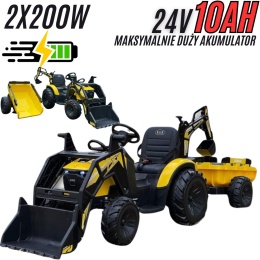 Wielki traktor/koparka na akumulator 720-T z przyczepką 24V 2x200W + POWIĘKSZONY AKUMULATOR [SX2068]