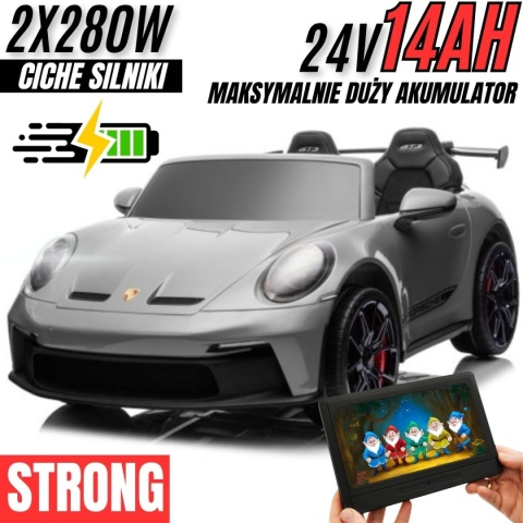 Auto na akumulator Porsche 911 GT3 560W 24V14AH STRONG + PANEL MP4 SREBRNY LAKIER