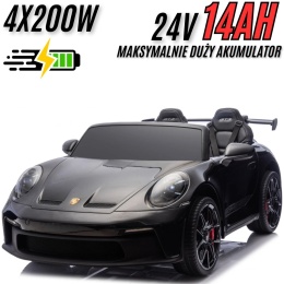 OUTLET Auto na akumulator Porsche 911 GT3 24V 14Ah Czarny Lakierowany+ 4x200W MOCY + PILOT