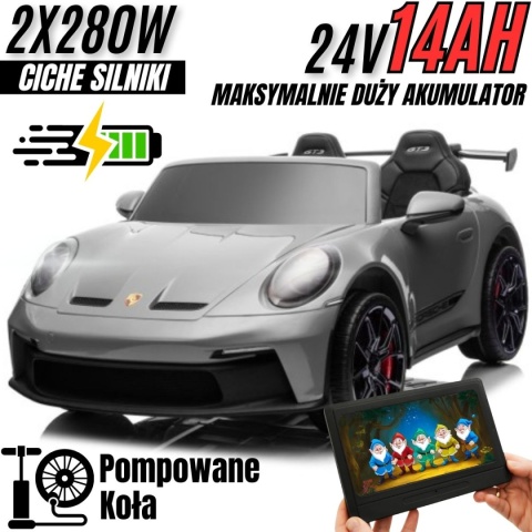 Auto na akumulator Porsche 911 GT3 560W 24V14AH STRONG + PANEL MP4 SREBRNY LAKIER