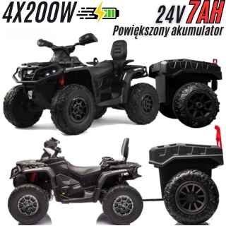 Duży Quad na akumulator + PRZYCZEPA Can Am Outlander 4x200W 24V ATV Czarny