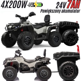 Duży Quad na akumulator + PRZYCZEPA Can Am Outlander 4x200W 24V ATV Szary KHAKI