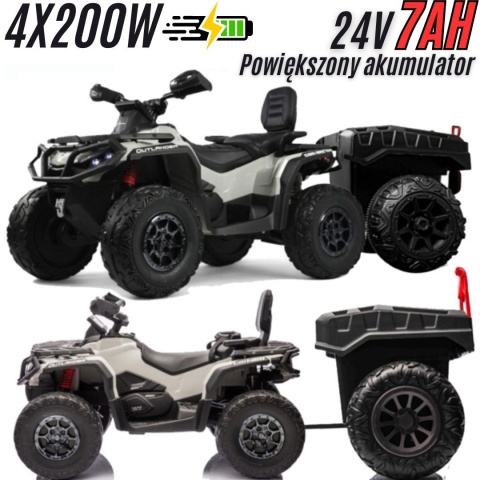 Duży Quad na akumulator + PRZYCZEPA Can Am Outlander 4x200W 24V ATV Szary KHAKI