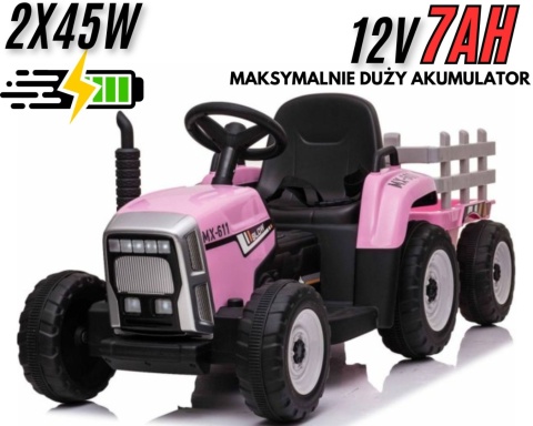 TRAKTOR BLOW NA AKUMULATOR Z PRZYCZEPĄ, MIĘKKIE KOŁA, MIEKKIE SIEDZENIE, PILOT/XMX611 DLA DZIEWCZYNKI